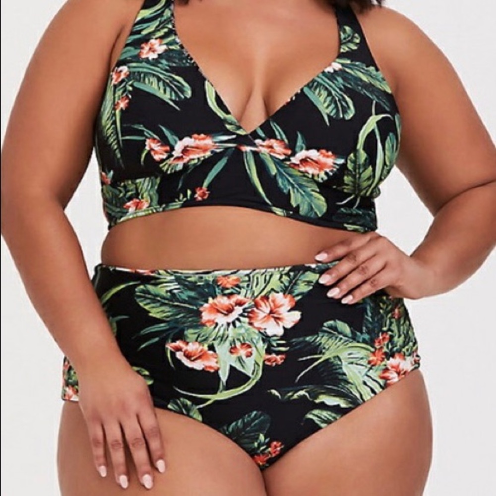 Black Floral Palm Reversible Brief Swim Bottom